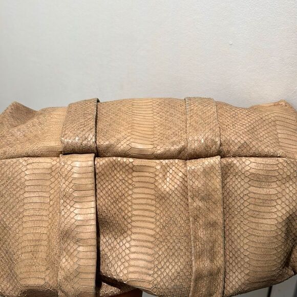 Furla Beige Python Embossed Genuine Leather Shoulder Bag Italy Travel Work Large - Picture 6 of 13